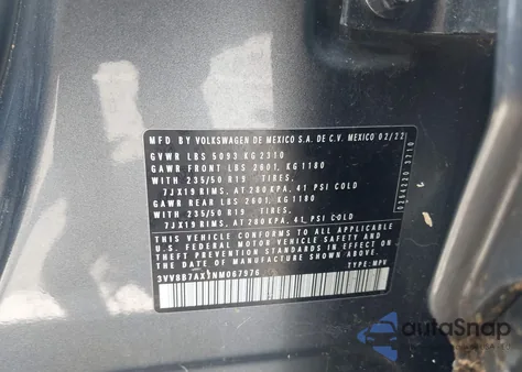 2022 Volkswagen Tiguan 2.0T Se R-Line Black from USA, damaged, VIN 3VV8B7AX7NM067976